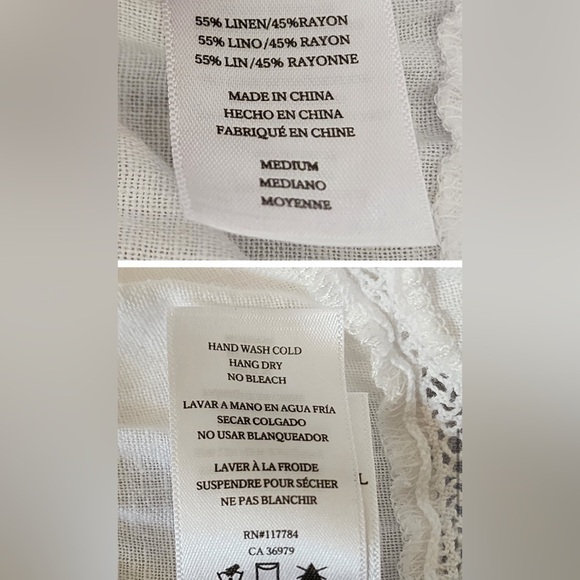 Rails Mira White Linen Blend Open-Embroidered Ruffled-Trim Top Size S - Picture 7 of 8